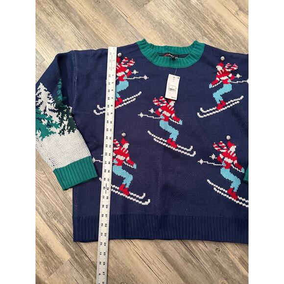 Ugly Christmas Sweater Skiers Mountain Snow Trees 33 Degrees Large - Picture 2 of 7